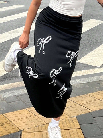 EZwear Women's Casual Butterfly Print Long Skirt, For Autumn & Summer
