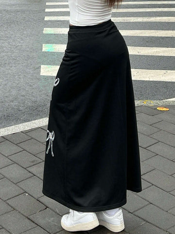 EZwear Women's Casual Butterfly Print Long Skirt, For Autumn & Summer