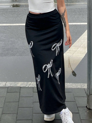 EZwear Women's Casual Butterfly Print Long Skirt, For Autumn & Summer