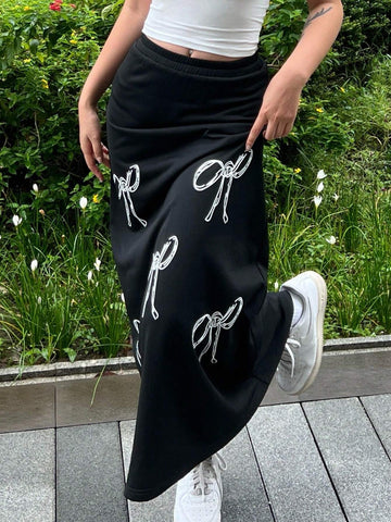 EZwear Women's Casual Butterfly Print Long Skirt, For Autumn & Summer