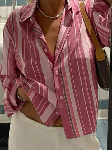 EZwear Women's Casual Colorblock Striped Blouse, Spring Autumn