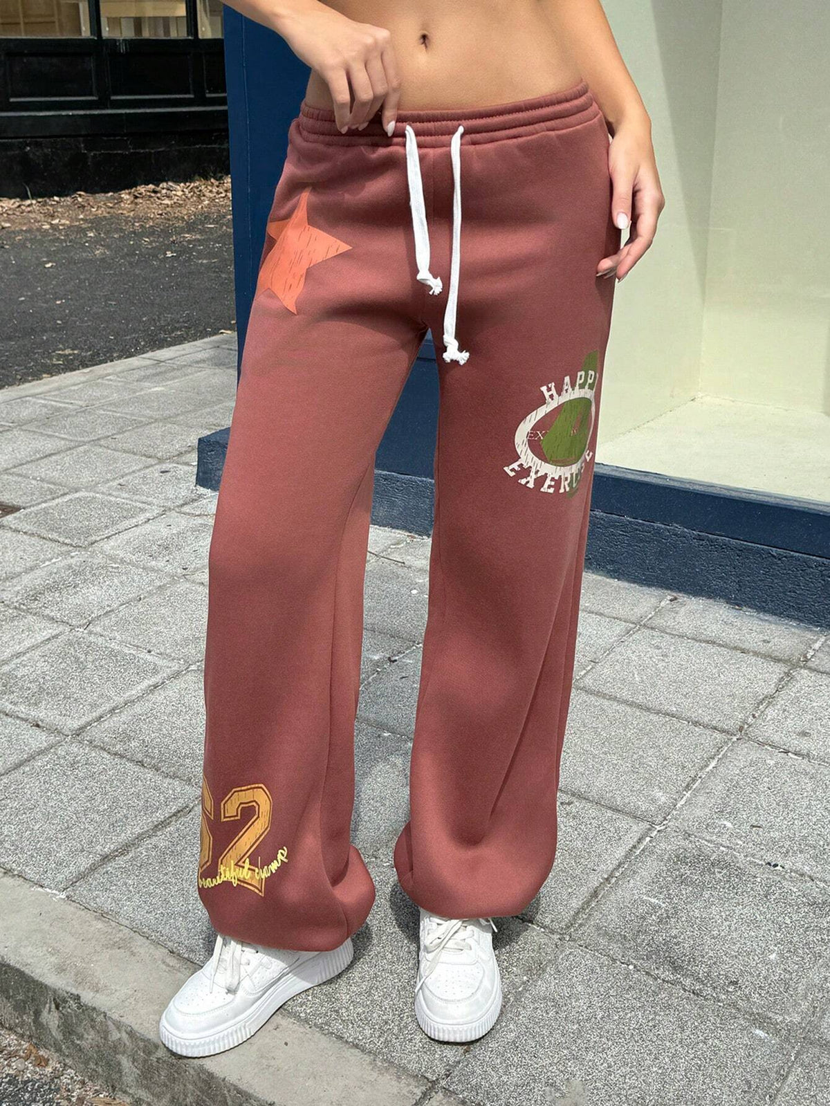 EZwear Women's Casual Letter Print Drawstring Waist Sweatpants