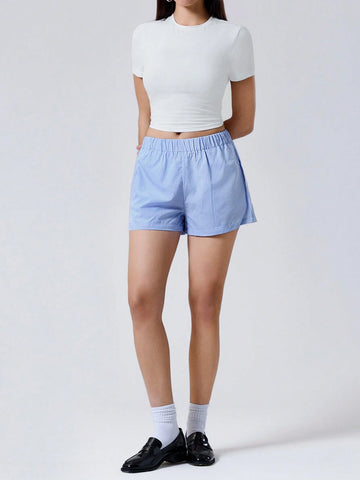 EZwear Women's Casual Loose Blue And White Striped Shorts