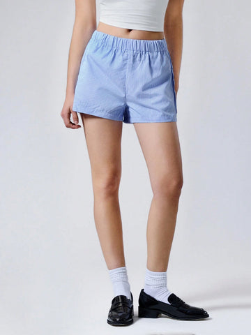 EZwear Women's Casual Loose Blue And White Striped Shorts