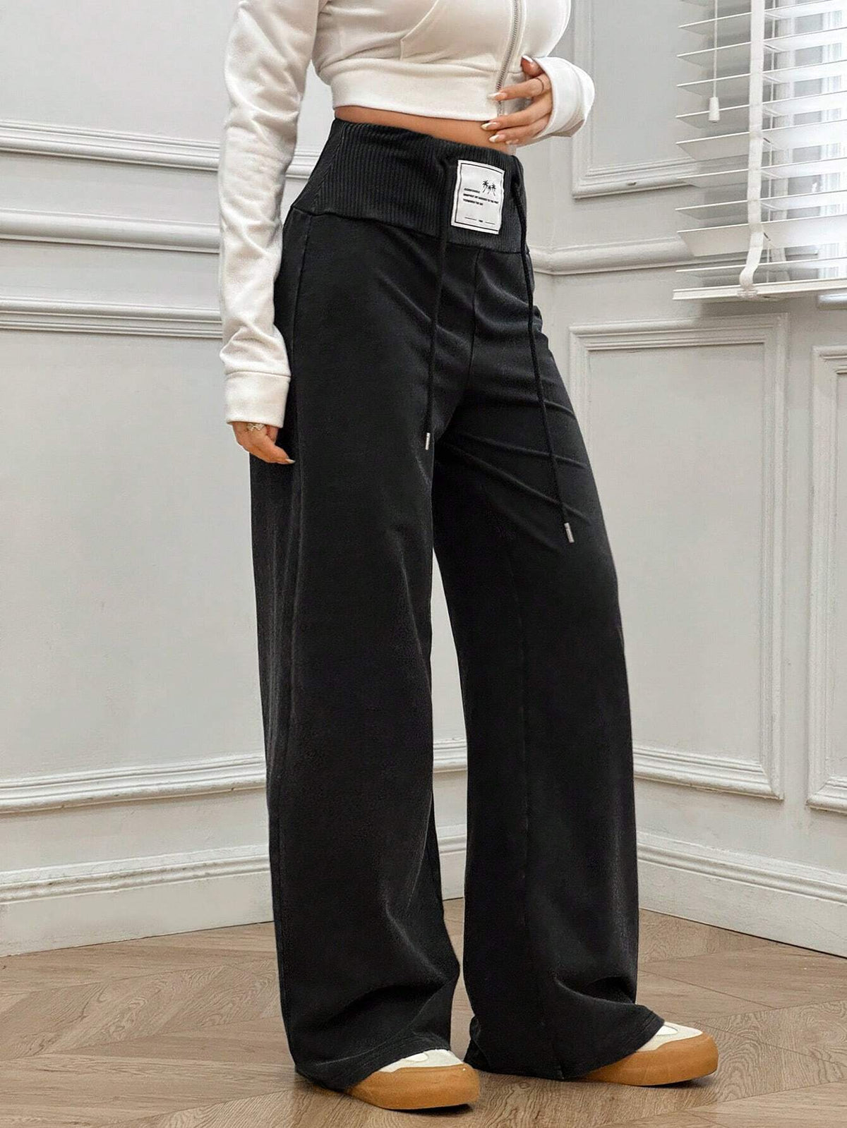 EZwear Women's Casual Loose Drawstring Patch Waist Knit Sweatpants