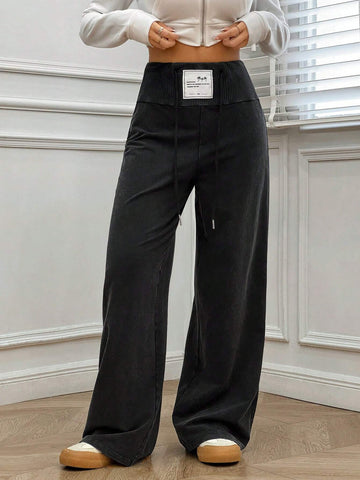 EZwear Women's Casual Loose Drawstring Patch Waist Knit Sweatpants