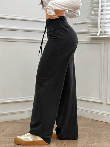EZwear Women's Casual Loose Drawstring Patch Waist Knit Sweatpants
