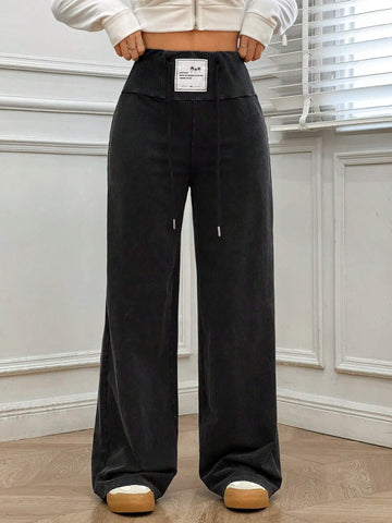 EZwear Women's Casual Loose Drawstring Patch Waist Knit Sweatpants