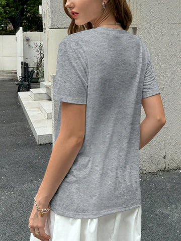 Women's Casual Loose Fitting Slogan Print Round Neck Short Sleeve T-Shirt Graphic Tees Women Tops