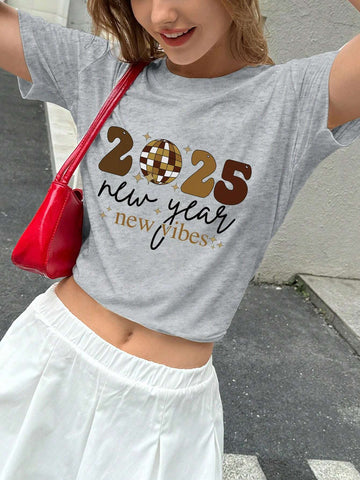 Women's Casual Loose Fitting Slogan Print Round Neck Short Sleeve T-Shirt Graphic Tees Women Tops