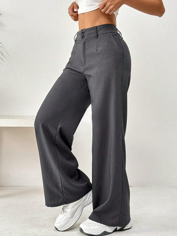 EZwear Women's Casual Loose Straight Wide Leg Trousers With Pockets, Solid Color