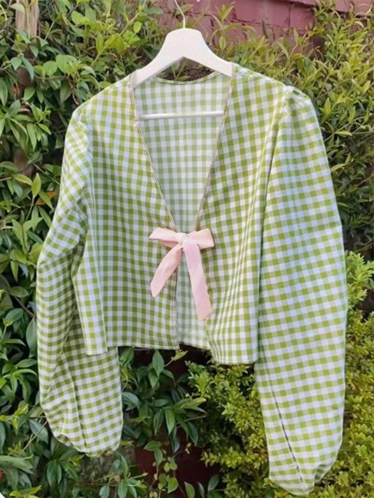 EZwear Women's Casual Plaid Lace-Up Blouse For Spring And Autumn