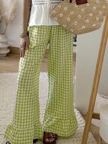 EZwear Women's Casual Plaid Wide Leg Palazzo Pants