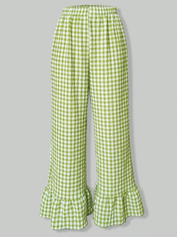 EZwear Women's Casual Plaid Wide Leg Palazzo Pants