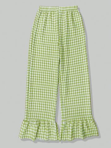 EZwear Women's Casual Plaid Wide Leg Palazzo Pants