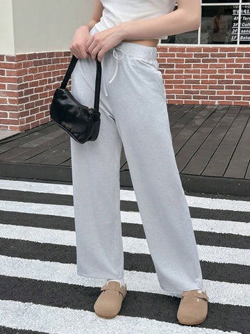 EZwear Women's Casual Solid Color Drawstring Waist Sweatpants, For Autumn
