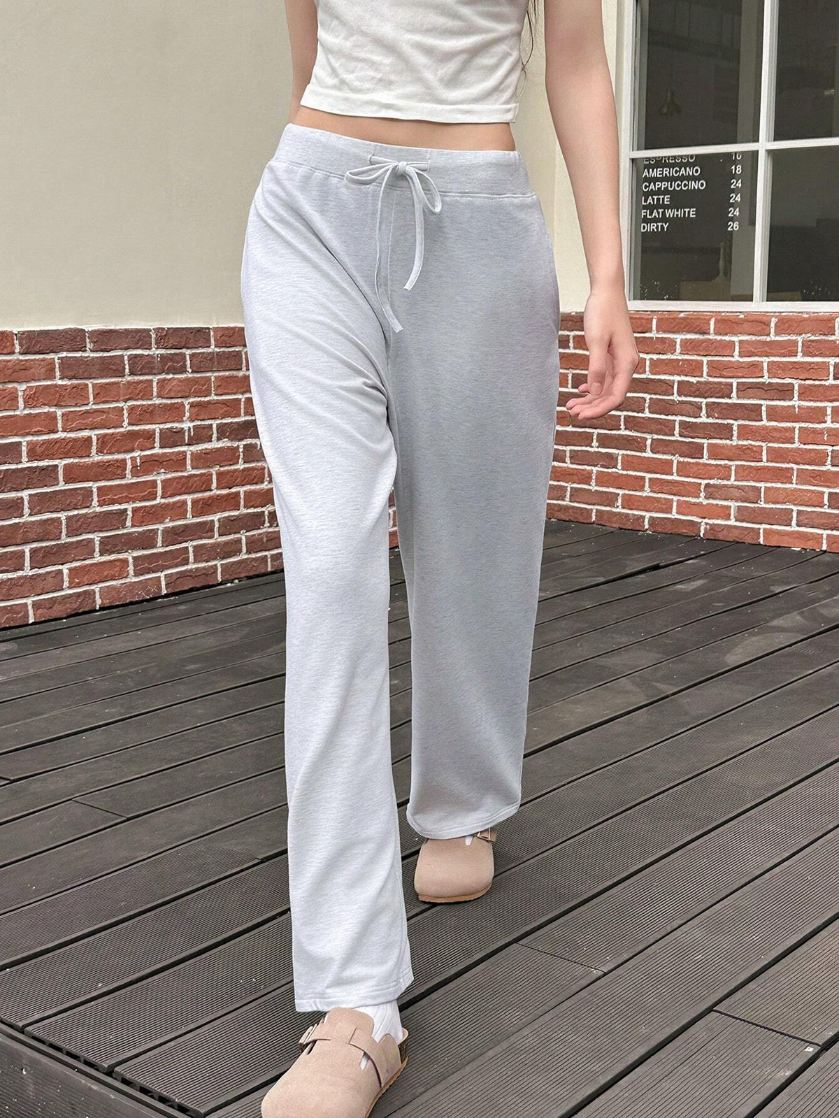 EZwear Women's Casual Solid Color Drawstring Waist Sweatpants, For Autumn