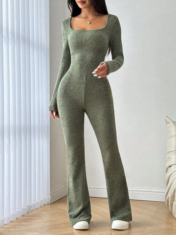 Women's Casual Solid Color Long Sleeve Jumpsuit For Spring And Fall