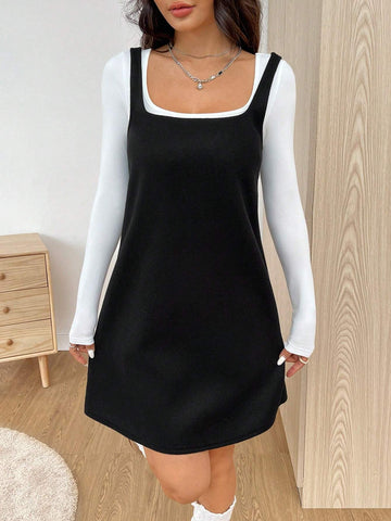 Women's Casual Wool Pinafore Mini Dress, Fall/Winter