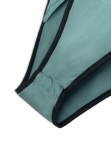 Women's Color Block Edge Trim Letter Print 2 In 1 Bodysuit, Suitable For Summer