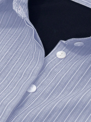 EZwear Women's Contrast Color Striped Print Ruffle Long Sleeve Blouse