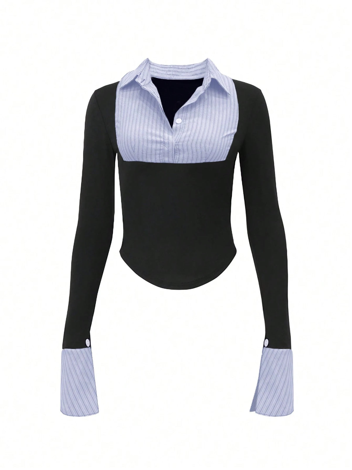 EZwear Women's Contrast Color Striped Print Ruffle Long Sleeve Blouse