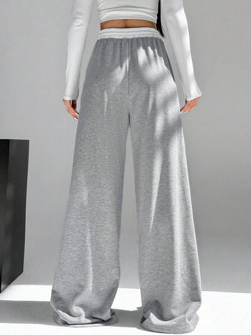 EZwear Women's Contrast Color Waist Wide Leg Pants