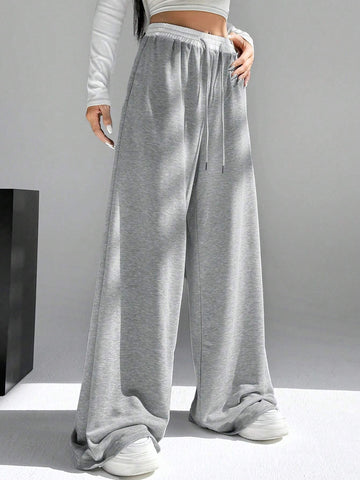 EZwear Women's Contrast Color Waist Wide Leg Pants