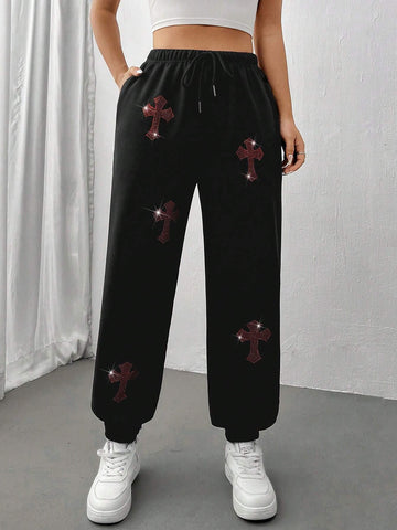 EZwear Women's Cross Drawstring Waist Sweatpants