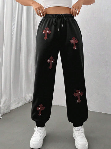 EZwear Women's Cross Drawstring Waist Sweatpants