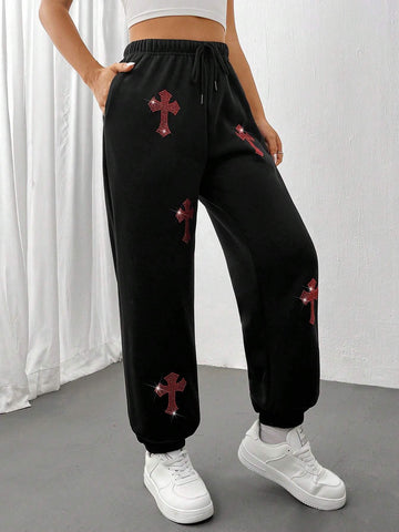EZwear Women's Cross Drawstring Waist Sweatpants