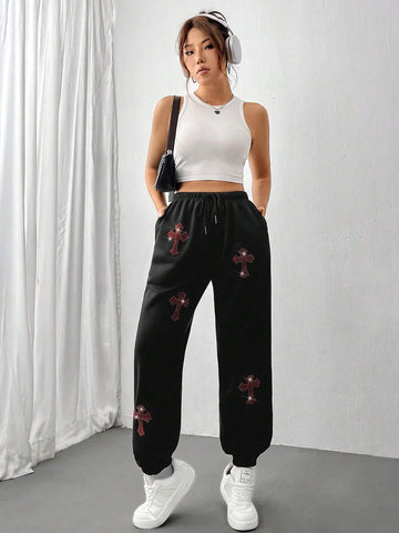 EZwear Women's Cross Drawstring Waist Sweatpants