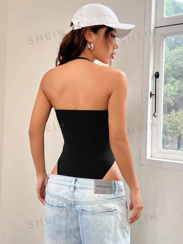 Women's Deep V-Neck Halter Bodysuit