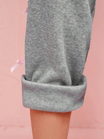 EZwear Women's Drawstring Waist Joggers With Side Stripe And Bow Decoration