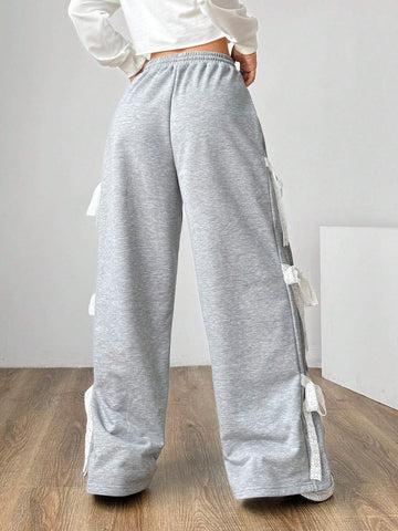 EZwear Women's Drawstring Waist Loose Lace Trim Straight Leg Sweatpants