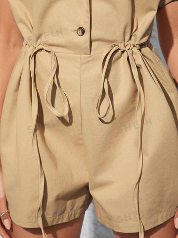 Women's Drawstring Waist Utility Jumpsuit Shorts
