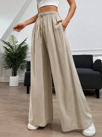 EZwear Women's Drawstring Waist Wide Leg Pants