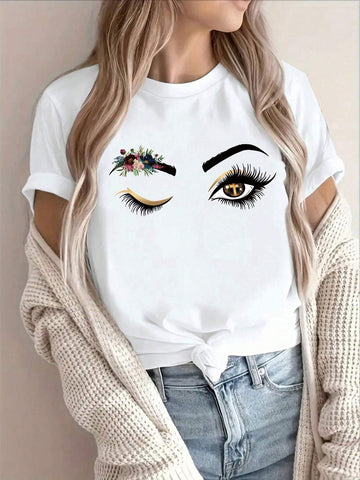 EZwear Women's Eye Pattern Printed Short Sleeve T-Shirt