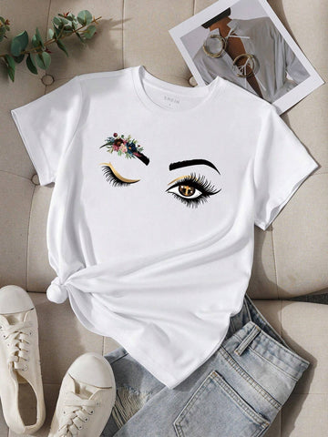 EZwear Women's Eye Pattern Printed Short Sleeve T-Shirt
