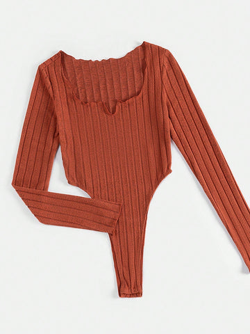 Women's Fashion Rust Red Knitted Bodysuit