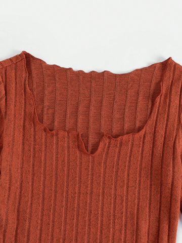 Women's Fashion Rust Red Knitted Bodysuit