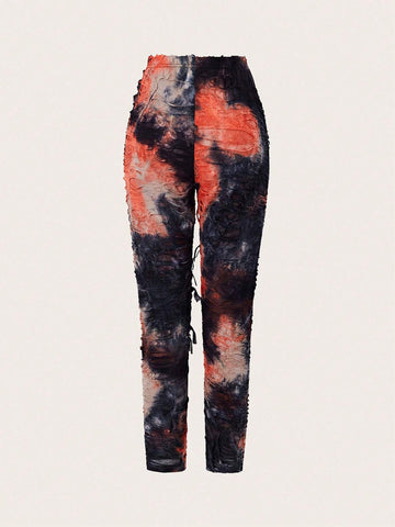 EZwear Women's Fashionable High-Waisted Pants With Random Cut And Pleated Design