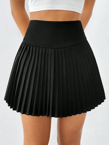 EZwear Women's Fashionable High-Waisted Solid Color Pleated Skirt