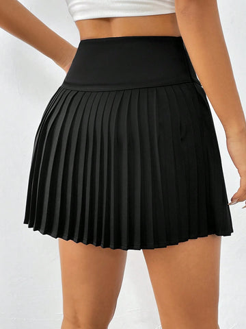 EZwear Women's Fashionable High-Waisted Solid Color Pleated Skirt