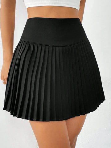 EZwear Women's Fashionable High-Waisted Solid Color Pleated Skirt