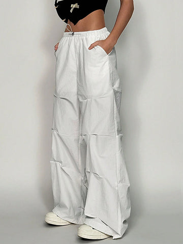 EZwear Women's Fashionable Solid Color Loose Wide Leg Pants