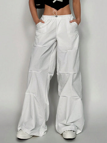 EZwear Women's Fashionable Solid Color Loose Wide Leg Pants