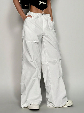 EZwear Women's Fashionable Solid Color Loose Wide Leg Pants