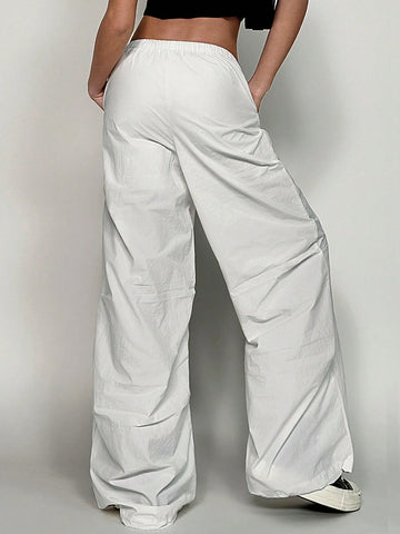 EZwear Women's Fashionable Solid Color Loose Wide Leg Pants