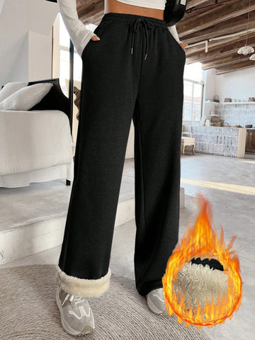 EZwear Women's Fleece Lined Straight Leg Sweatpants